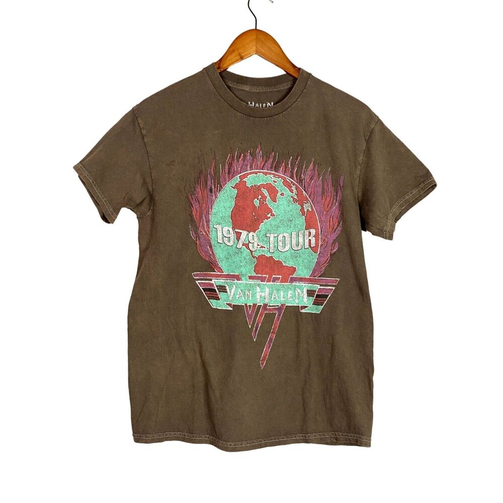 Vintage Style Van Halen 1979 World Tour Short Sleeve Crew Neck T Shirt M Brown